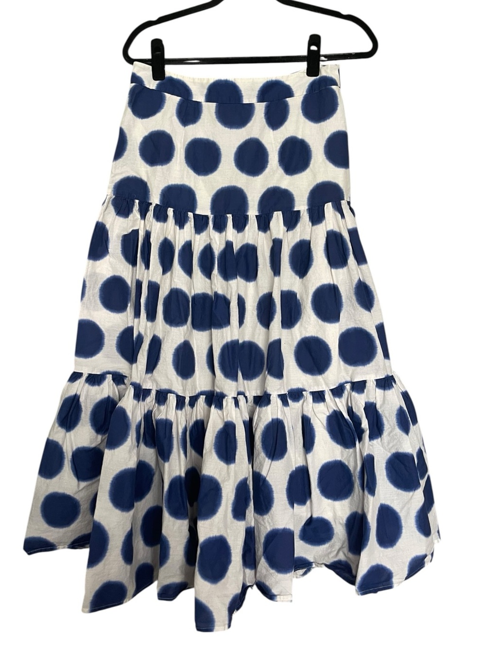 Boden White Midi Skirt with Blue Polka Dots